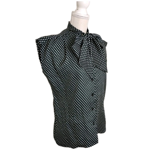Judy Bond Tops - Vintage Judy Bond Sleeveless Button Front Top Polka Dot Neck Tie Size 10 Women's